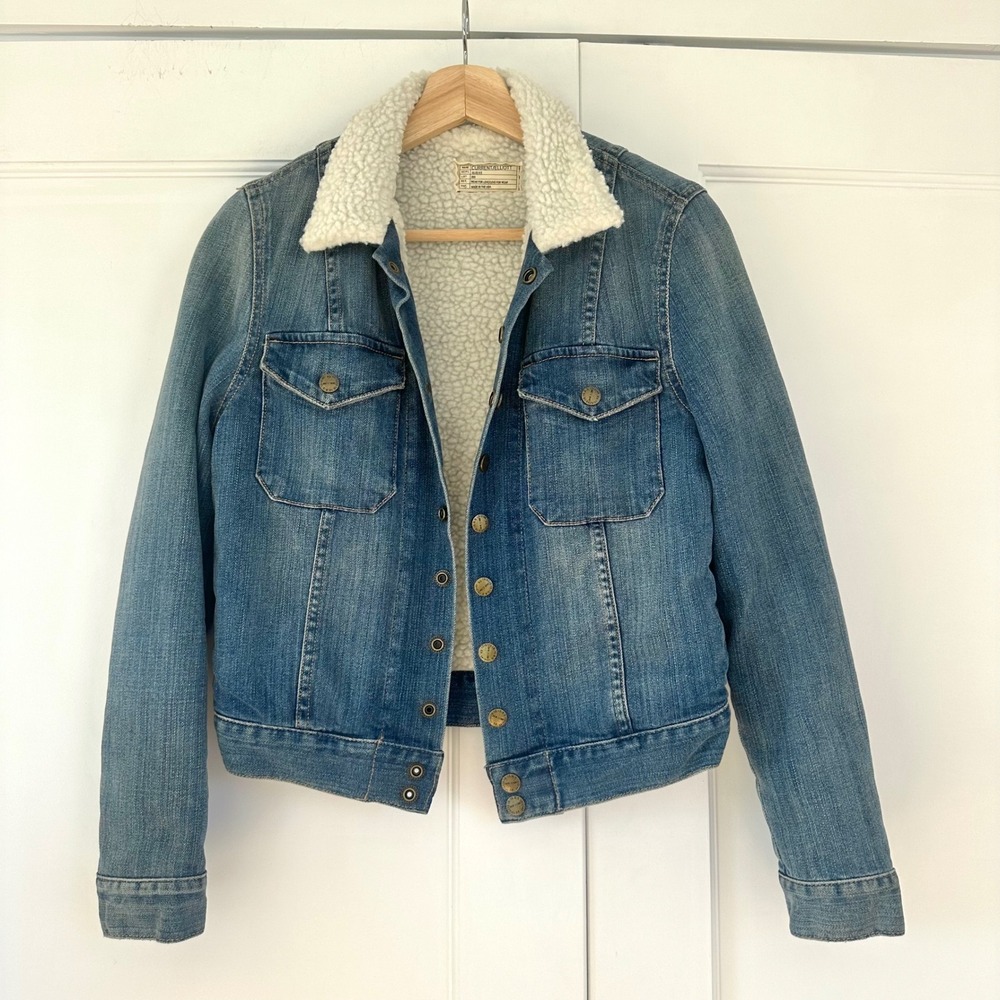 Current Elliott Mountain Denim Jacket Sherpa Lined Trucker Blue Women‎ size XS